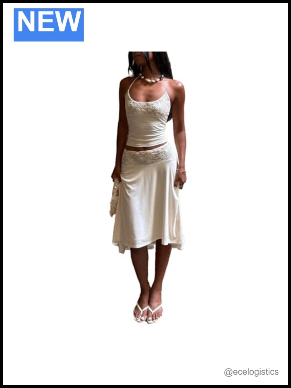 Women's Two Piece Skirt Set Halter Crop Top Midi Skirt Lace Patch Summer Party